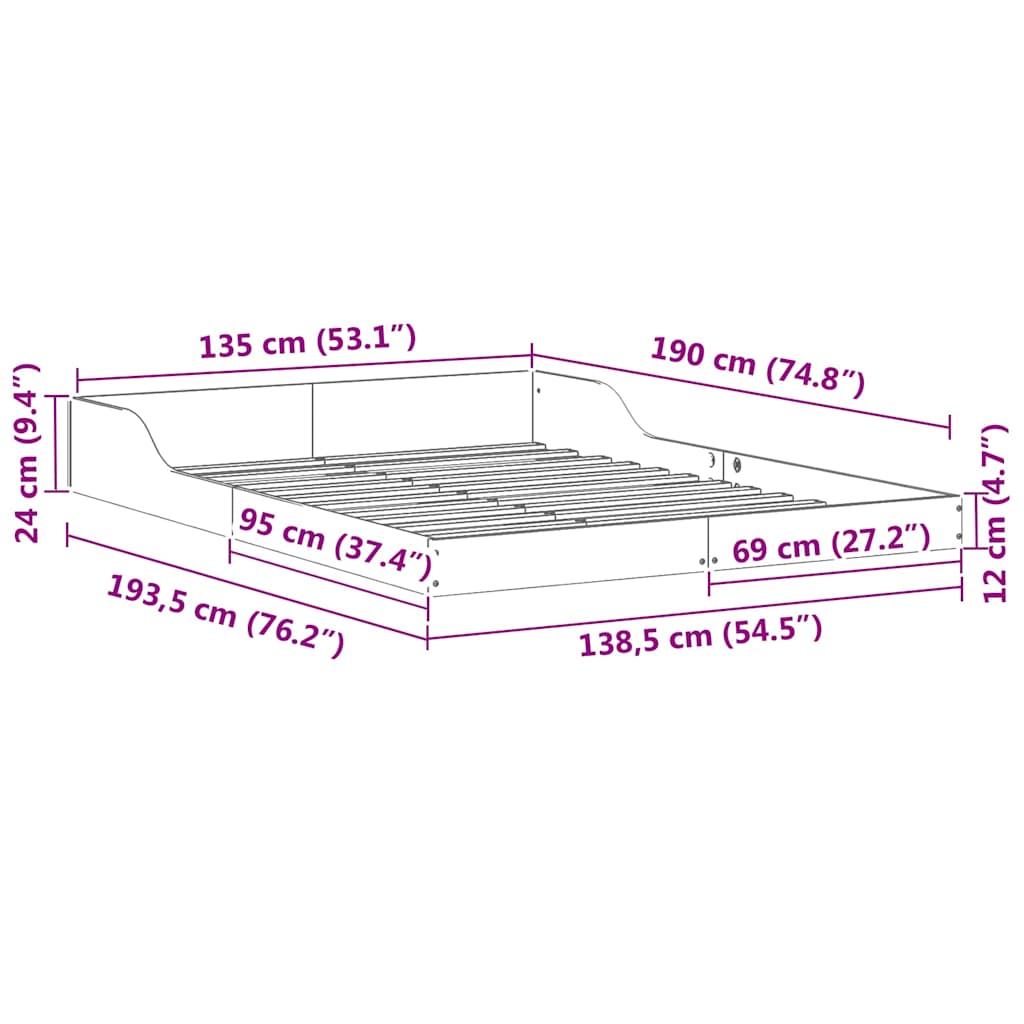 Sengestel Voks brun 135 x 190 cm Massiv fyrretræ