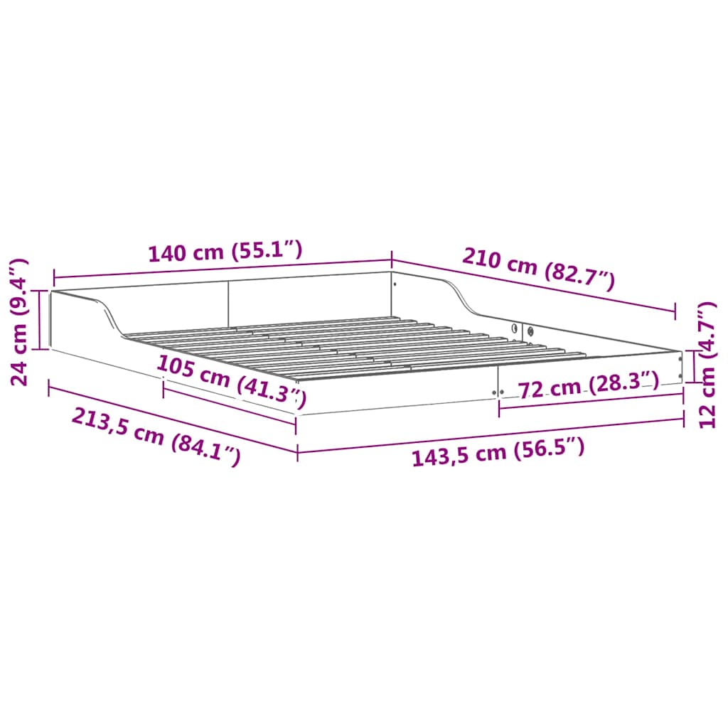 Sengestel Brun 140 x 210 cm Massiv fyrretræ