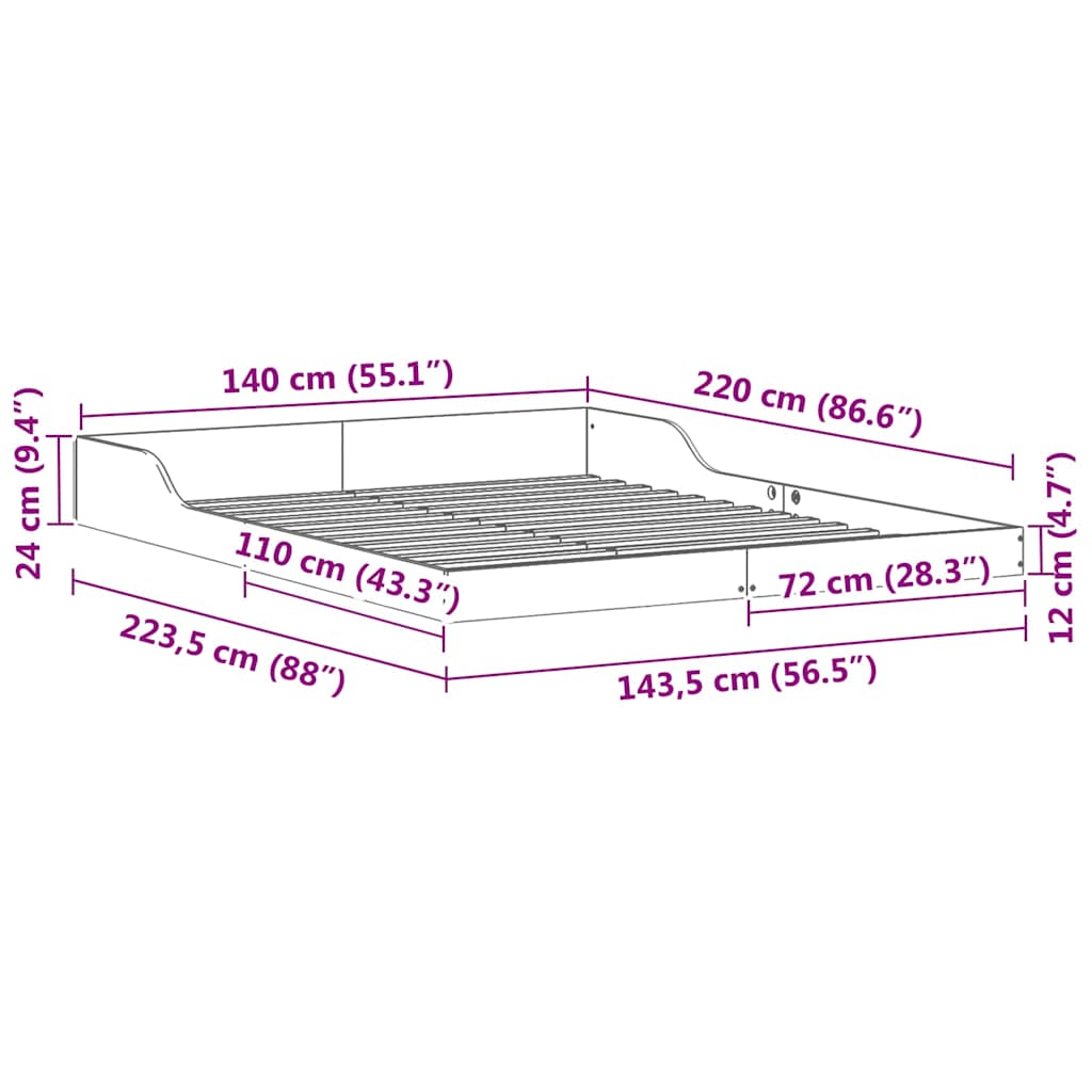 Sengestel Voks brun 140 x 220 cm Massiv fyrretræ