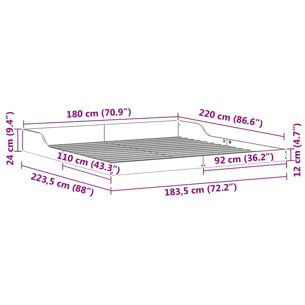 Sengestel Hvid 180 x 220 cm Massiv fyrretræ
