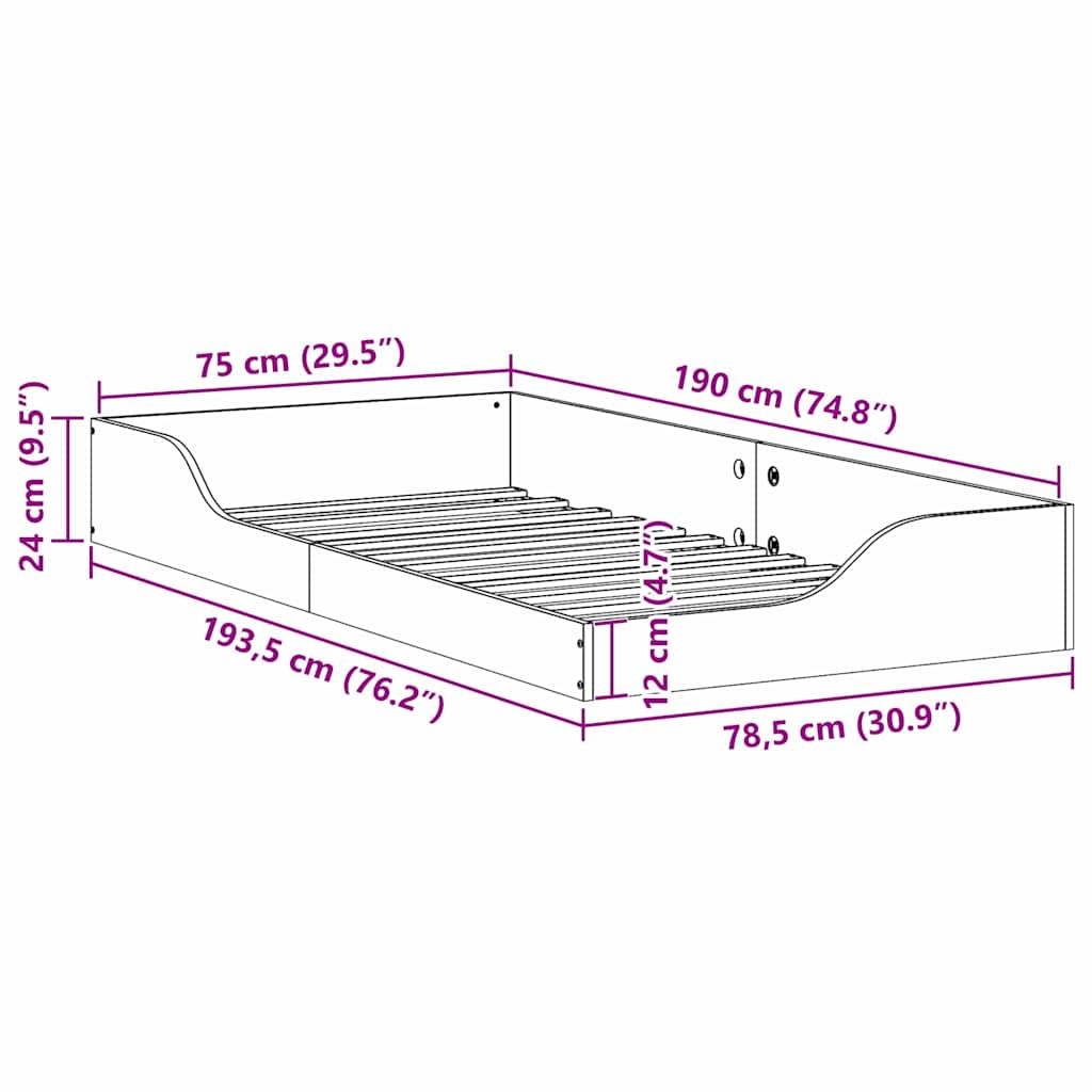 Sengestel Brun 75 x 190 cm Massiv fyrretræ
