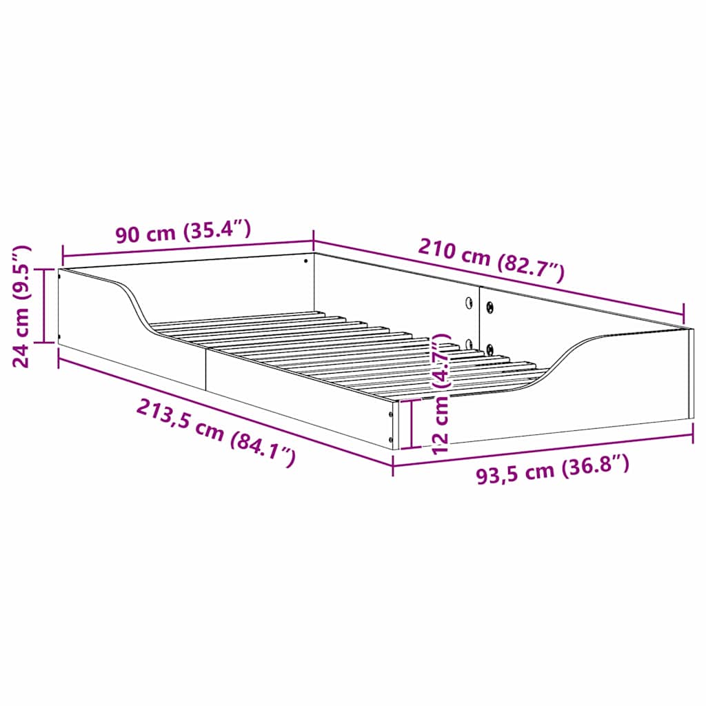 Sengestel Brun 90 x 210 cm Massiv fyrretræ