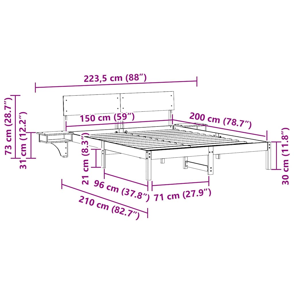 Sengestel med hovedgærde Voks brun 150 x 200 cm Massiv fyrretræ