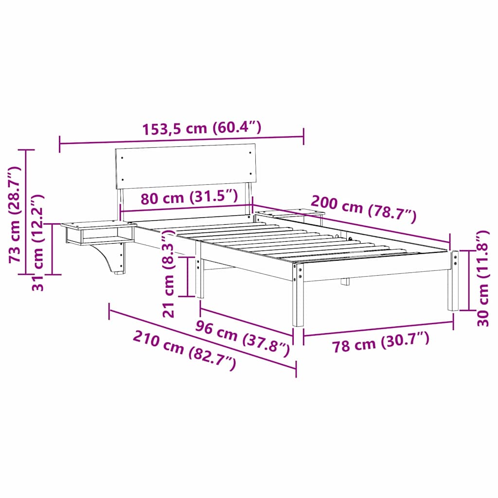 Sengestel med hovedgærde Hvid 80 x 200 cm Massiv fyrretræ