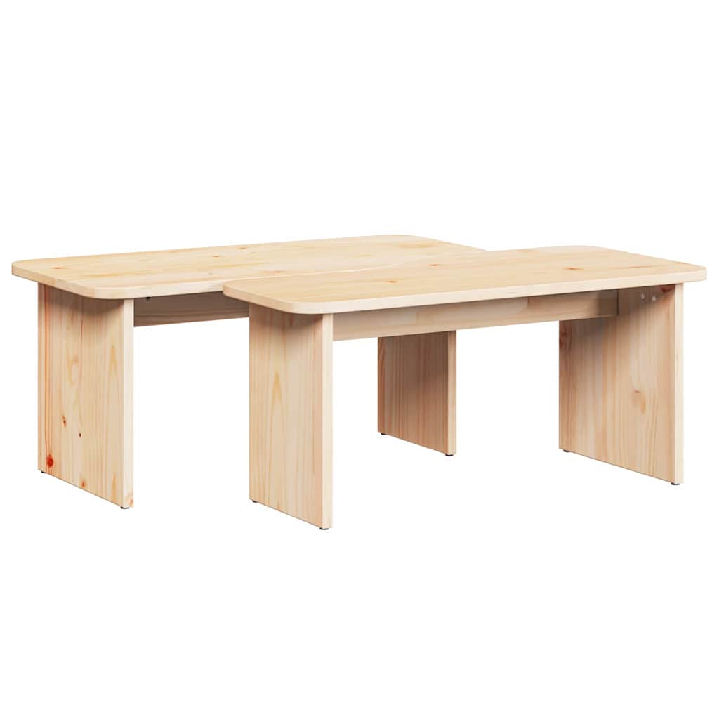Sofabord 2 pcs Naturfarvet Massivt fyrretræ