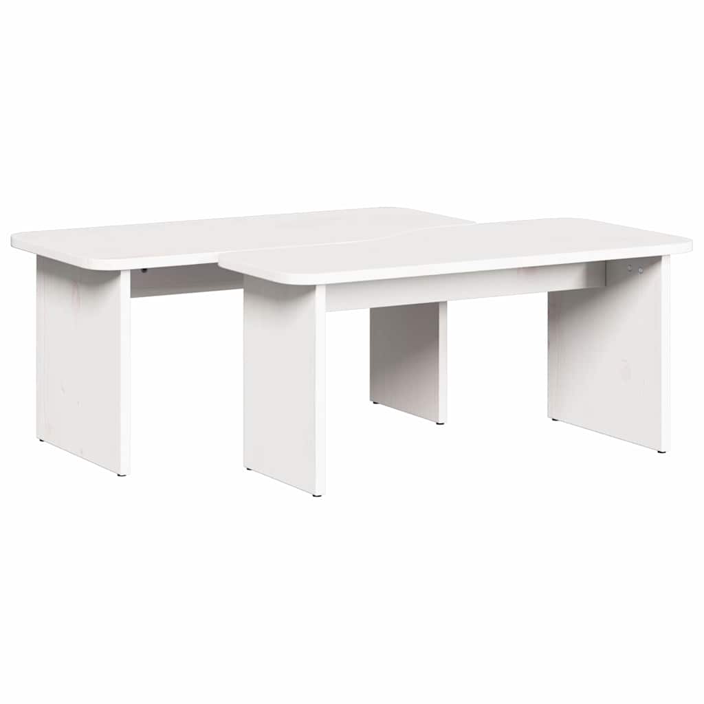 Sofabord 2 pcs Hvid Massivt fyrretræ