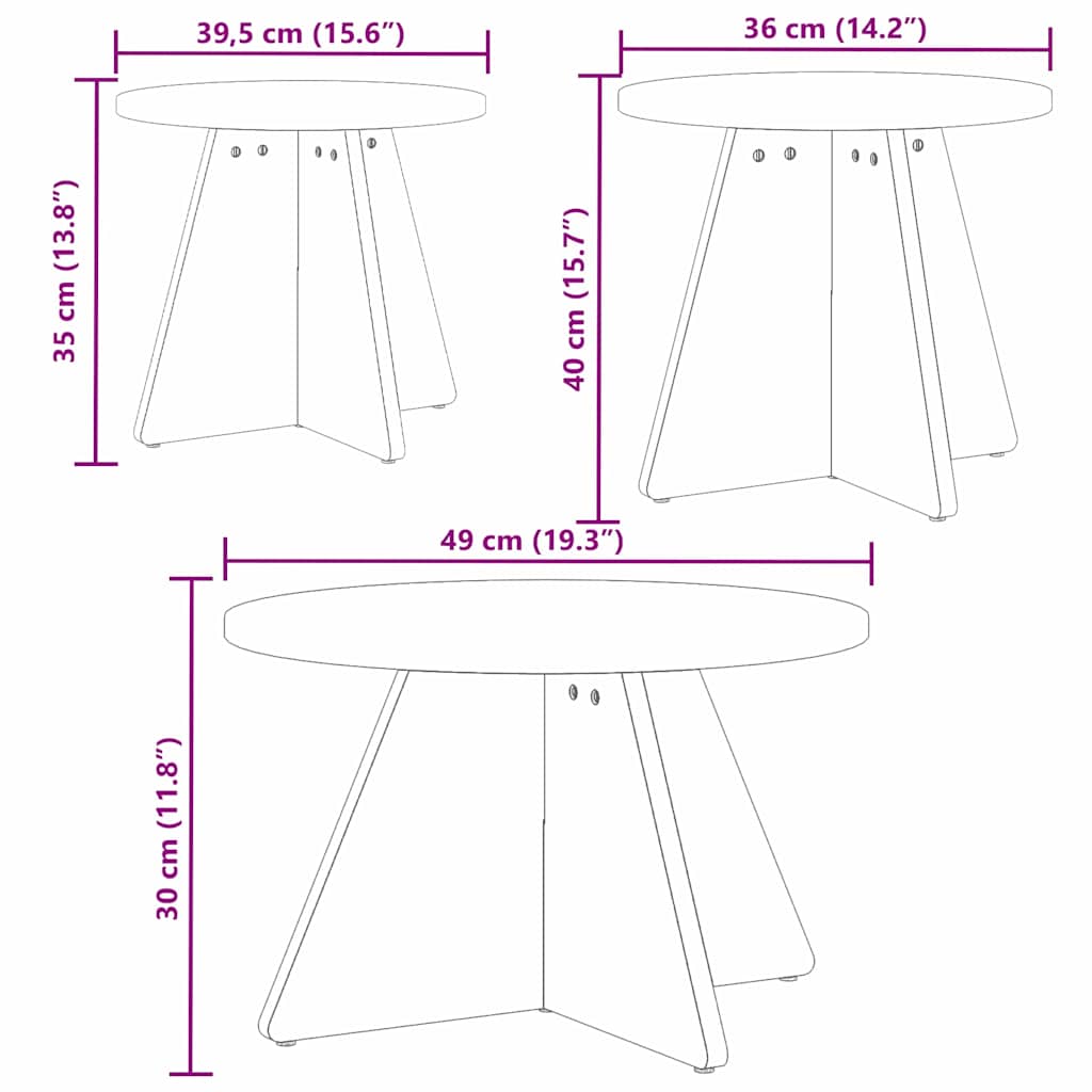 Sofabord 3 pcs Voks brun