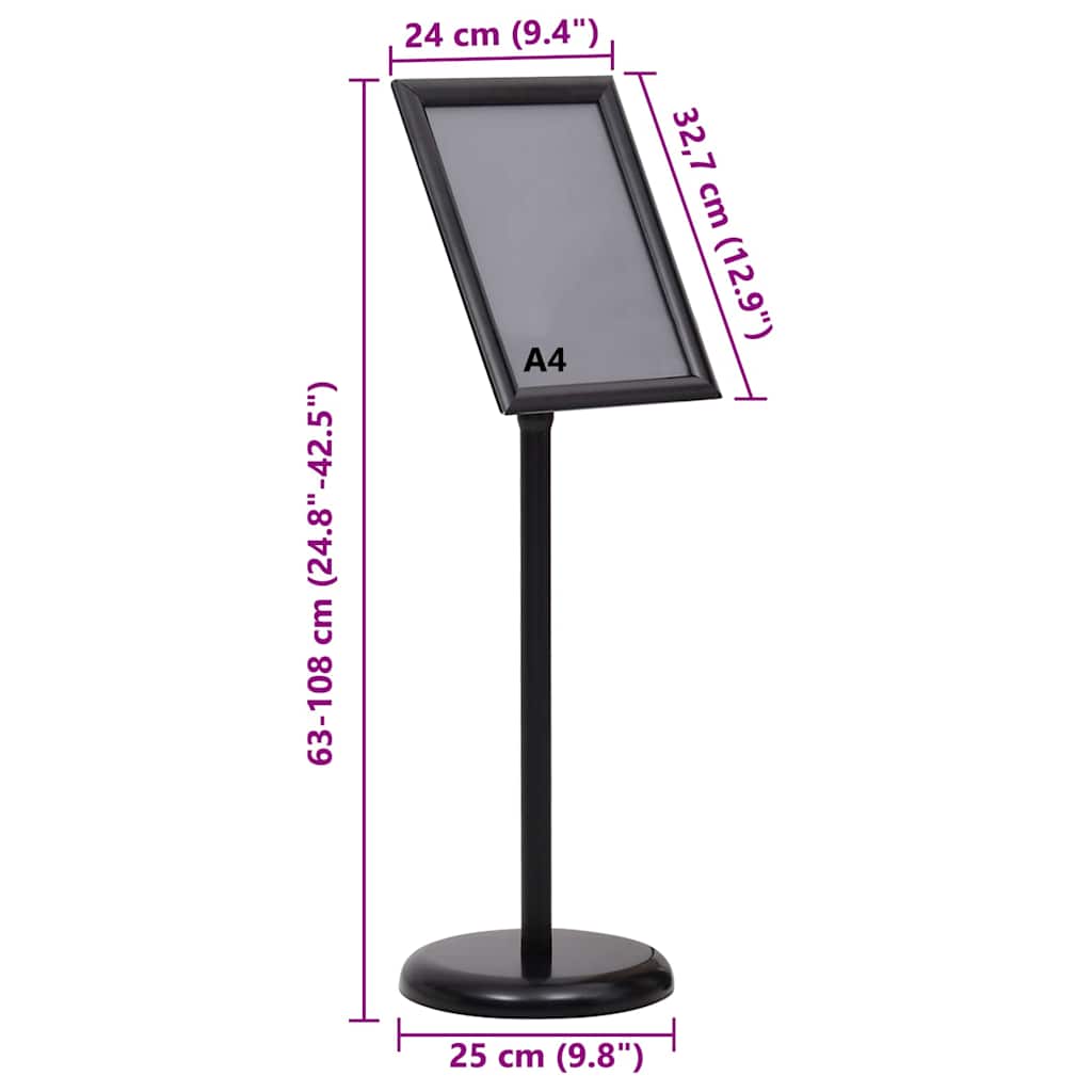Plakat Stande 2 pcs Sort 32,7 x 24 x 108 cm Aluminium