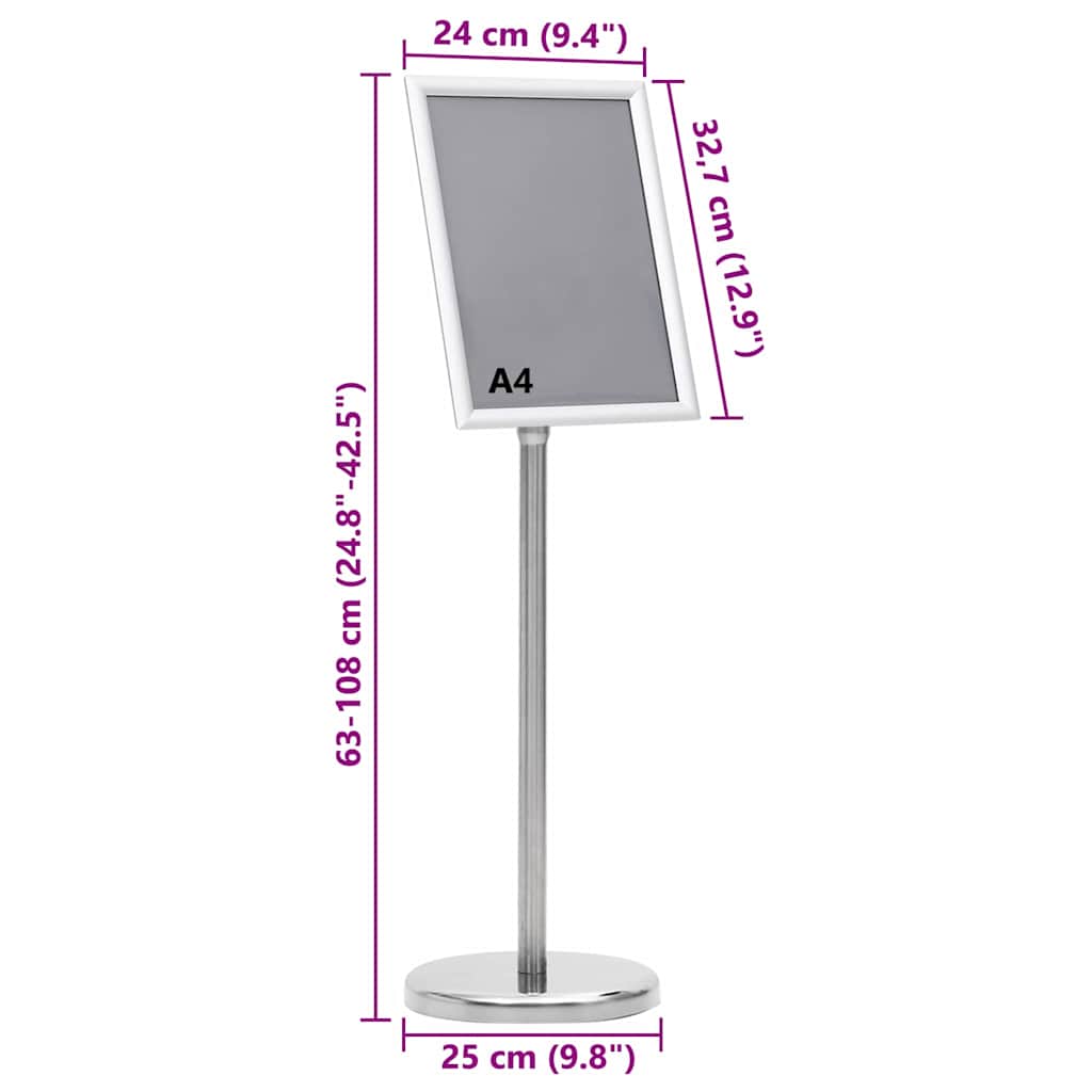 Plakat Stande 2 pcs Sølv 32,7 x 24 x 108 cm Aluminium