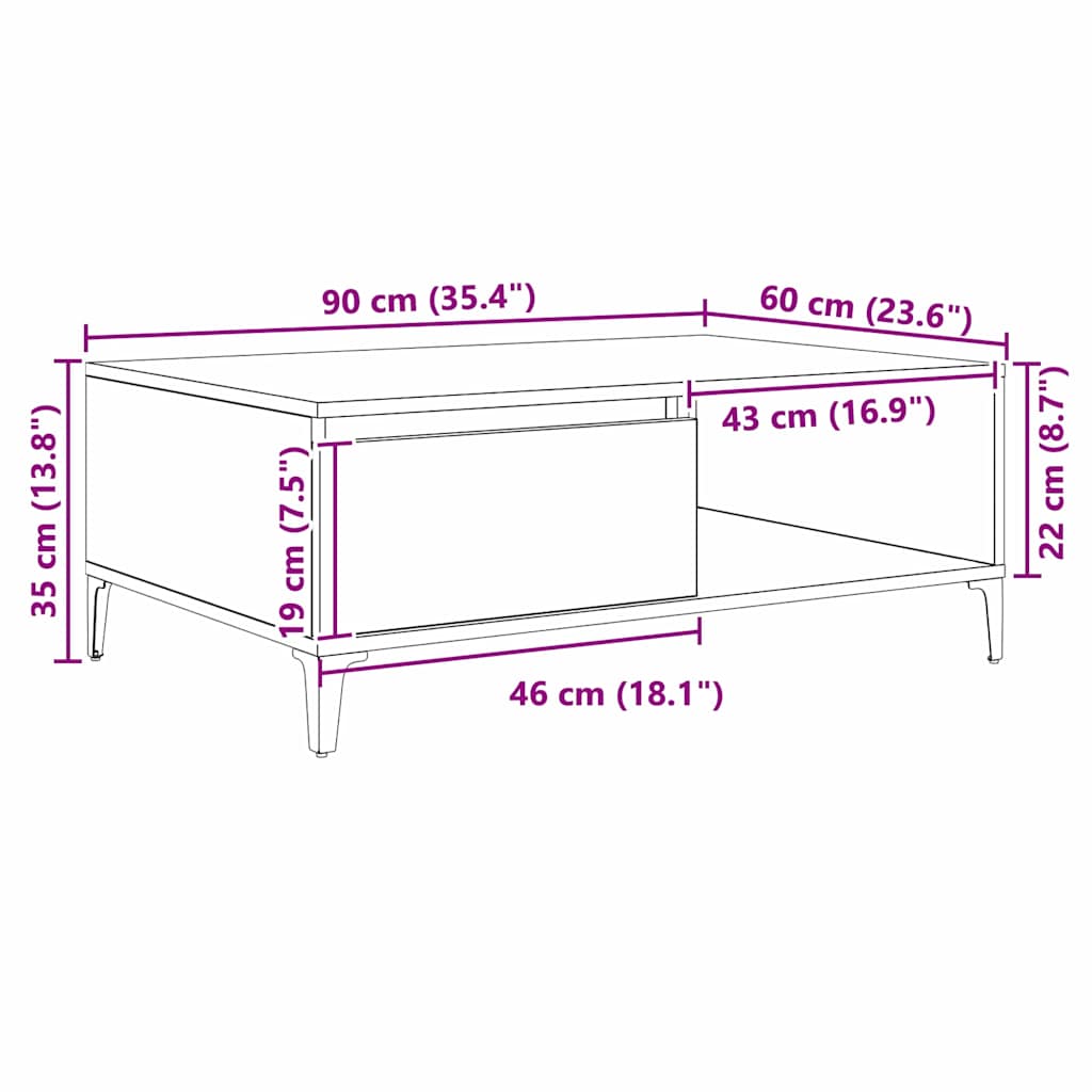 Sofabord Sort eg 90 x 60 x 35 cm Konstrueret træ