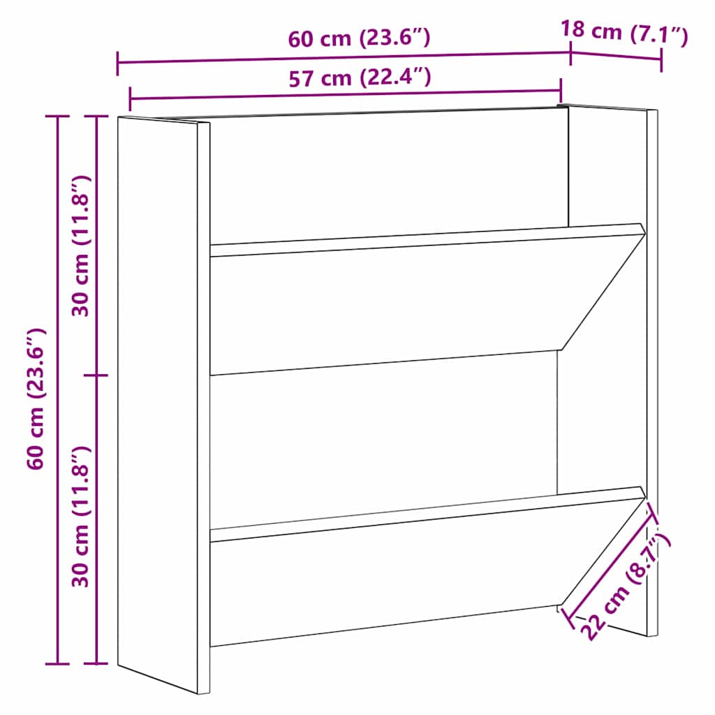 Sko skab 2 pcs Gammelt træ 60 x 18 x 60 cm Konstrueret træ