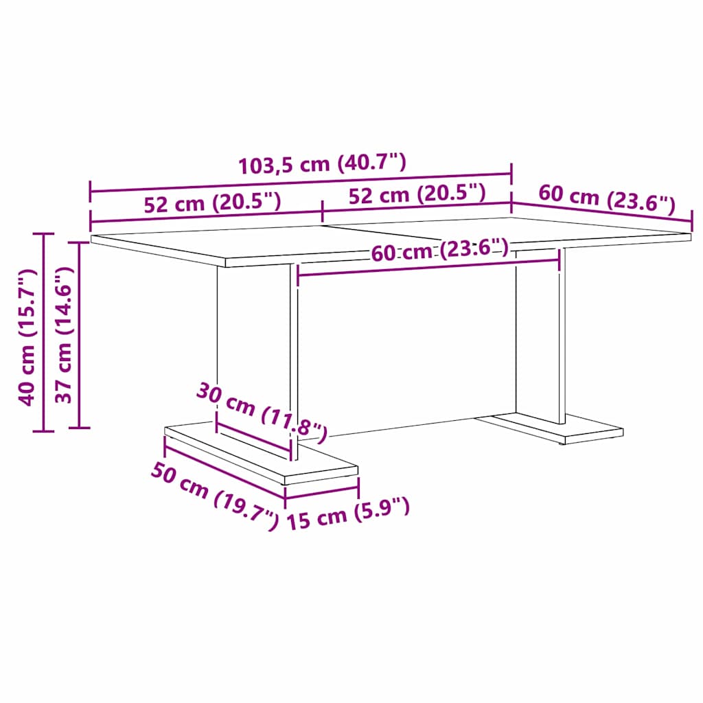 Sofabord Sort eg 103,5 x 60 x 40 cm Konstrueret træ