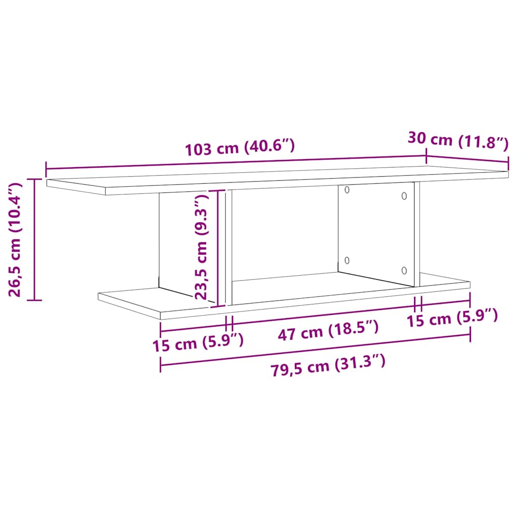 TV-møbelsæt Vægmonteret Brun 103 x 30 x 26,5 cm Konstrueret træ