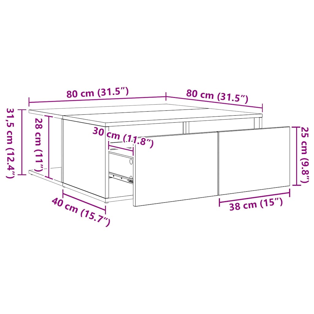 Sofabord artisan eg 80 x 80 x 31 cm Konstrueret træ