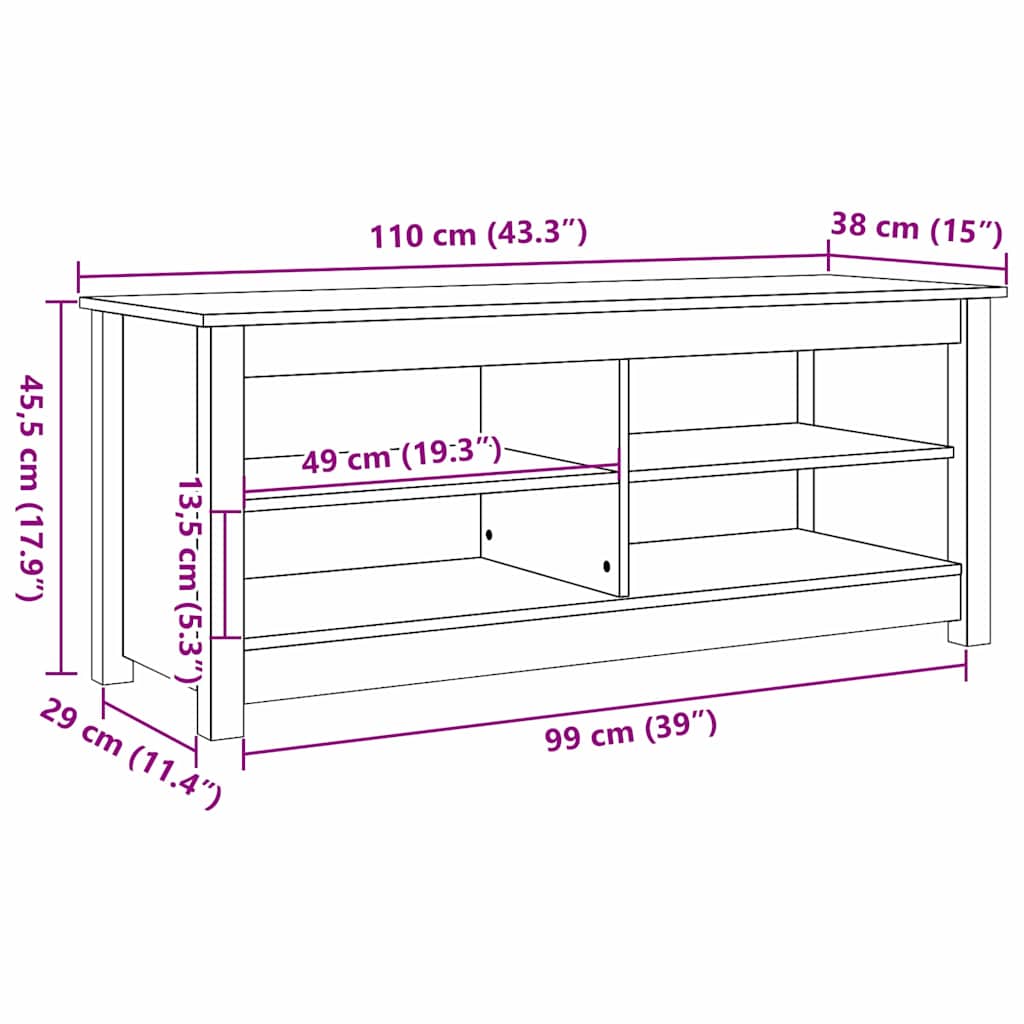 Opbevaringsbænk Voks brun 110 x 38 x 45,5 cm Massiv fyrretræ