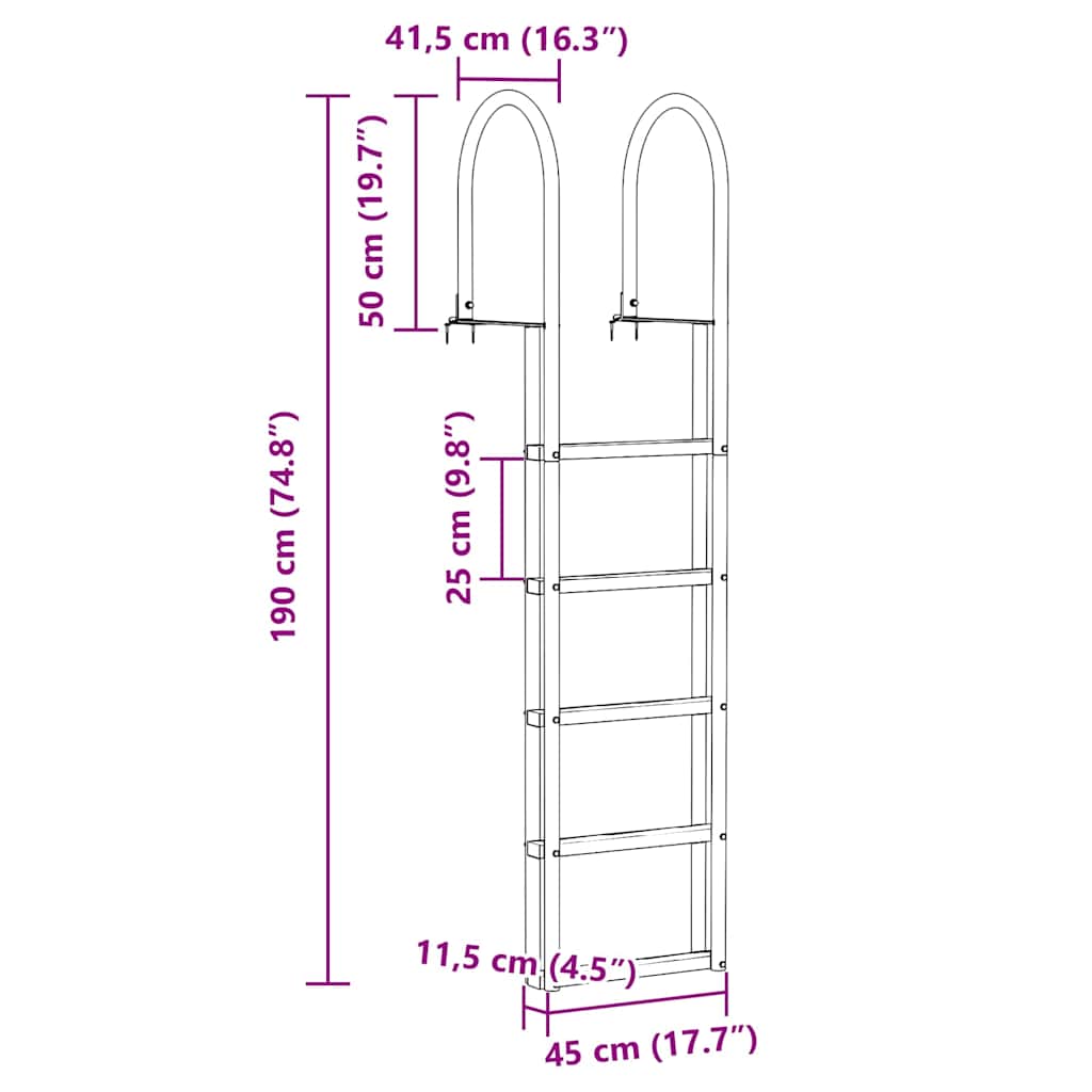 5-trins dokstige Sølv 45 ×11,5 ×190 cm Aluminium