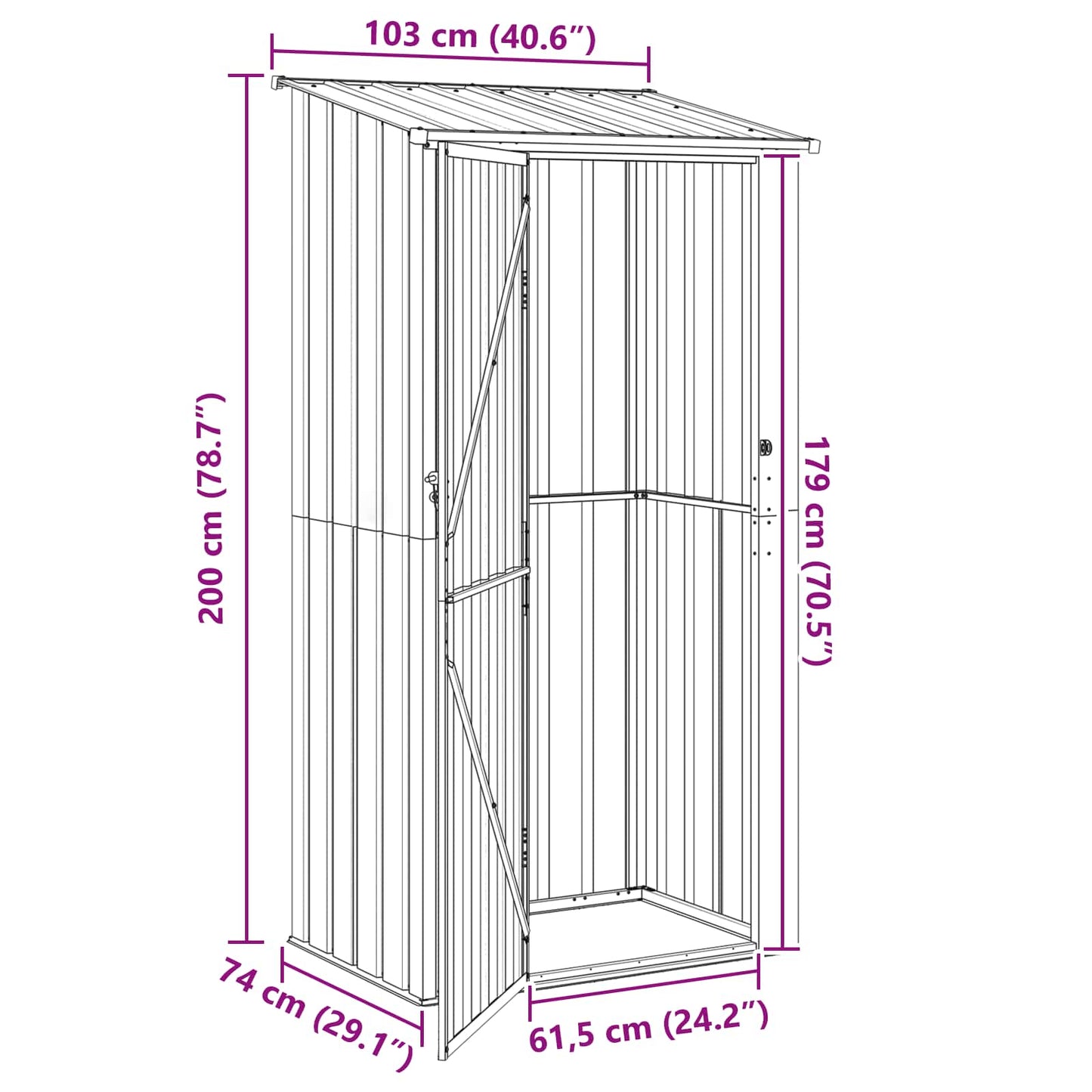 Haveskure Antracit 103 x 74 x 200 cm Metal