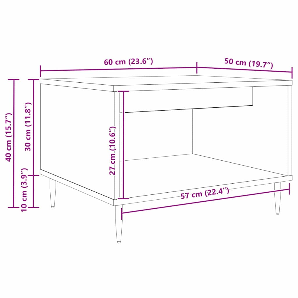 Sofabord artisan eg 60 x 50 x 40 cm Konstrueret træ