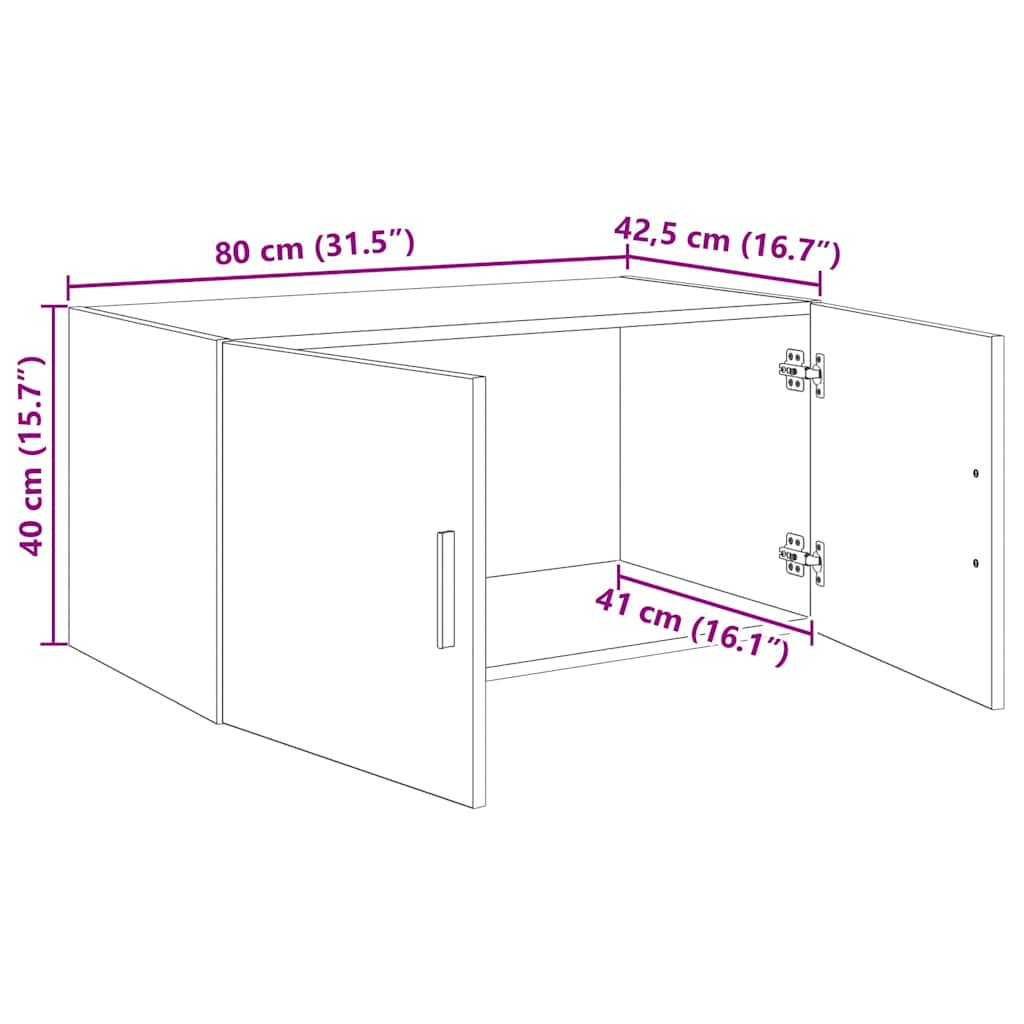 Vægskab Sort eg 80 x 42.5 x 40 cm Konstrueret træ
