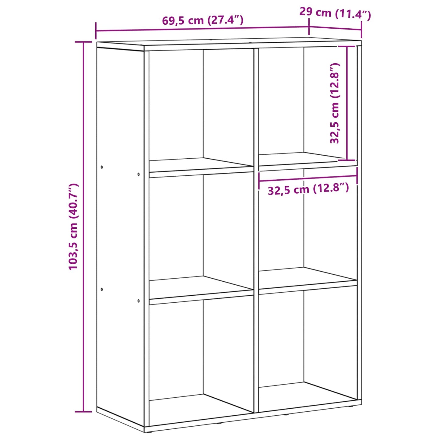 Bogskab 6 niveauer 69,5 x 29 x 103,5 cm Konstrueret træ Sort eg
