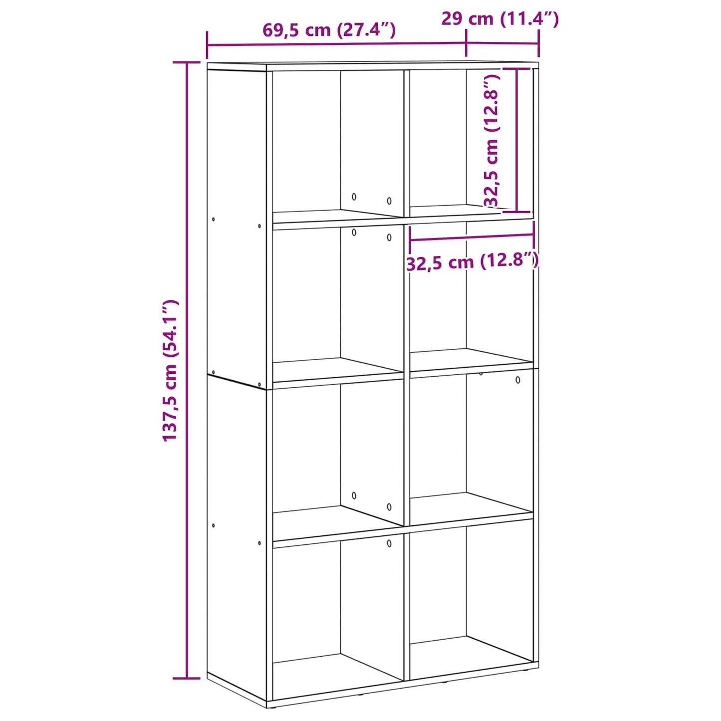 Bogskab 8 niveauer 69,5 x 29 x 137,5 cm Konstrueret træ Sort eg