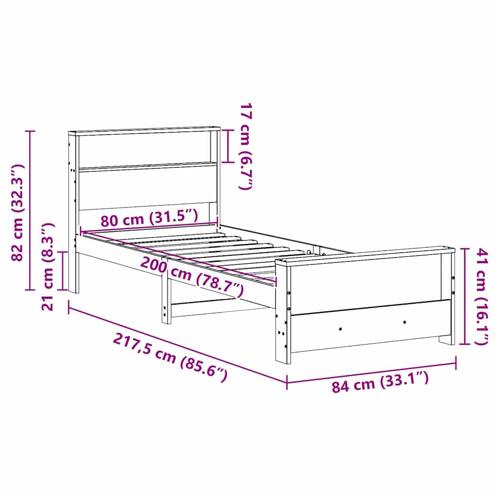 Sengestel med hovedgærde Hvid 80 x 200 cm Konstrueret træ