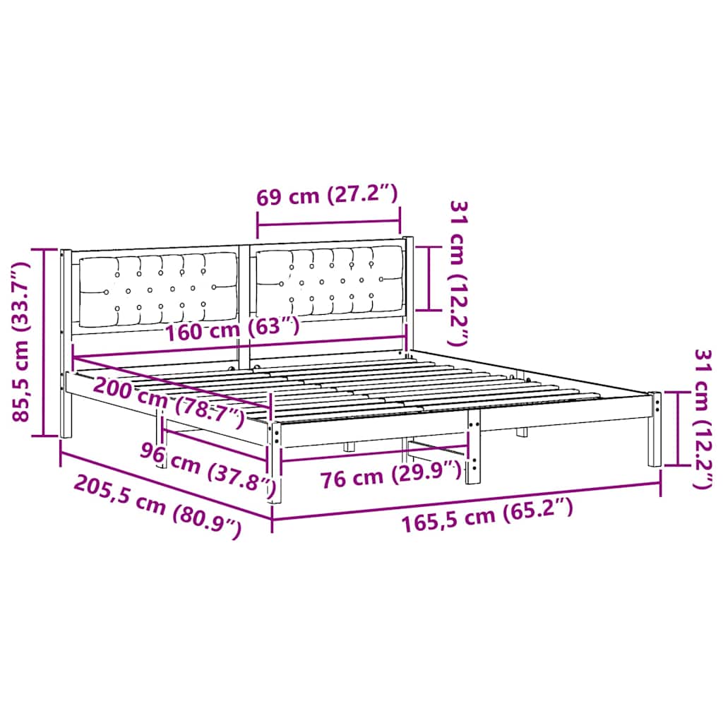 Sengestel med hovedgærde Mørkegrå 160 x 200 cm Massiv fyrretræ