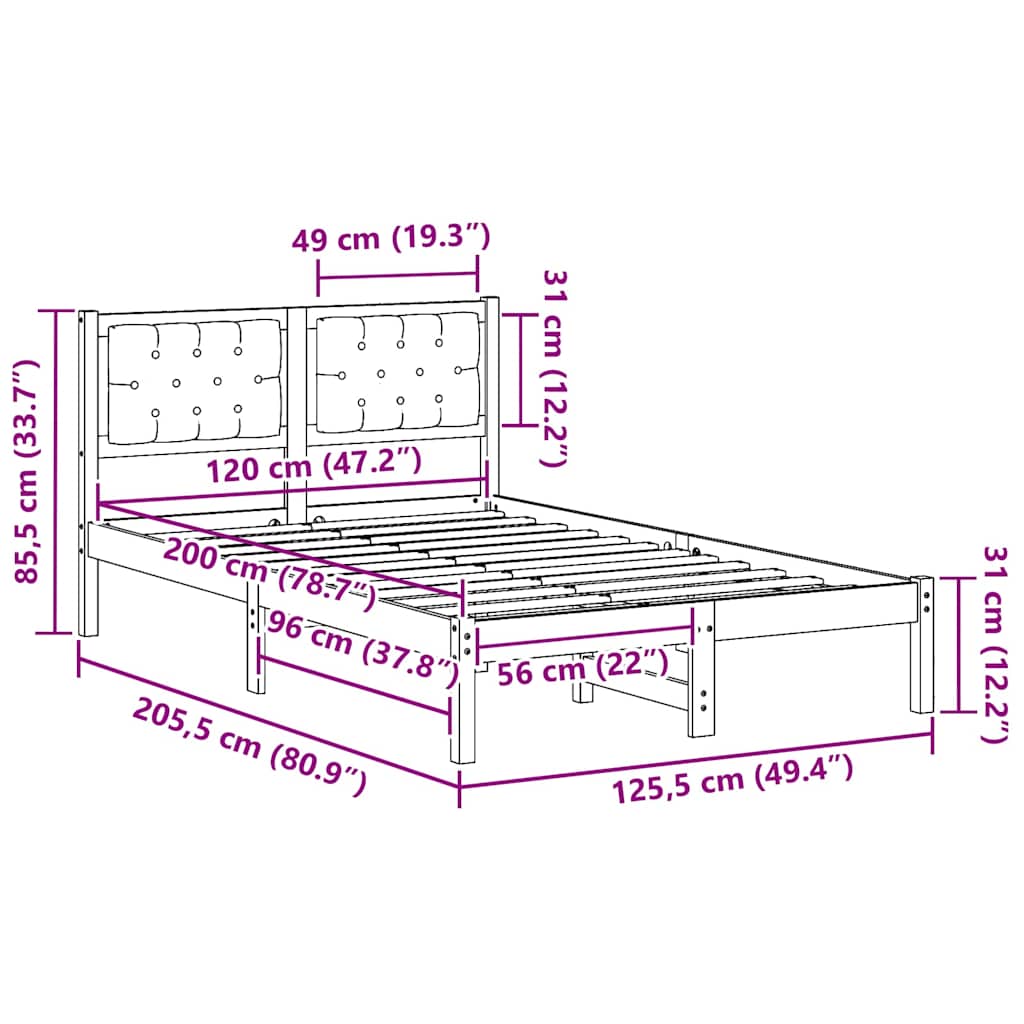 Sengestel med hovedgærde Lysegrå 120 x 200 cm Massiv fyrretræ