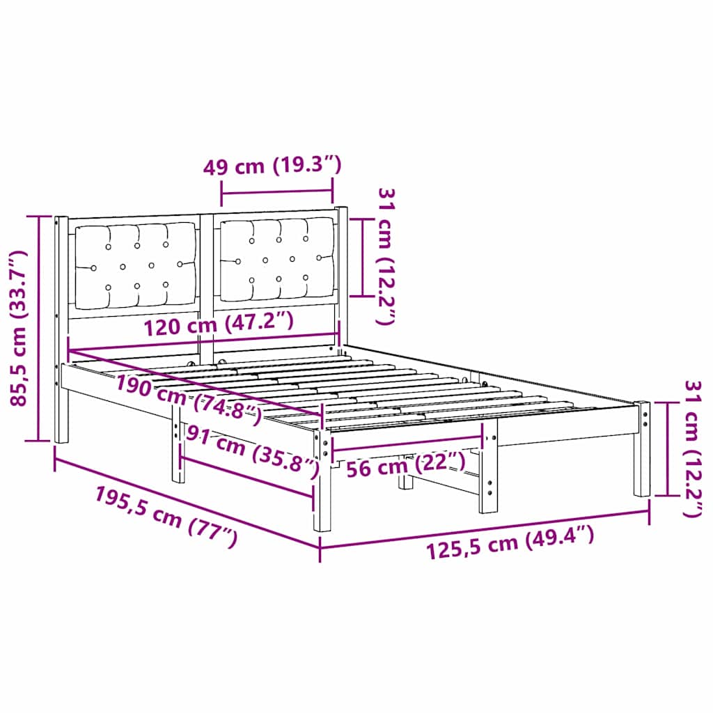 Sengestel med hovedgærde Gråbrun 120 x 190 cm Massiv fyrretræ