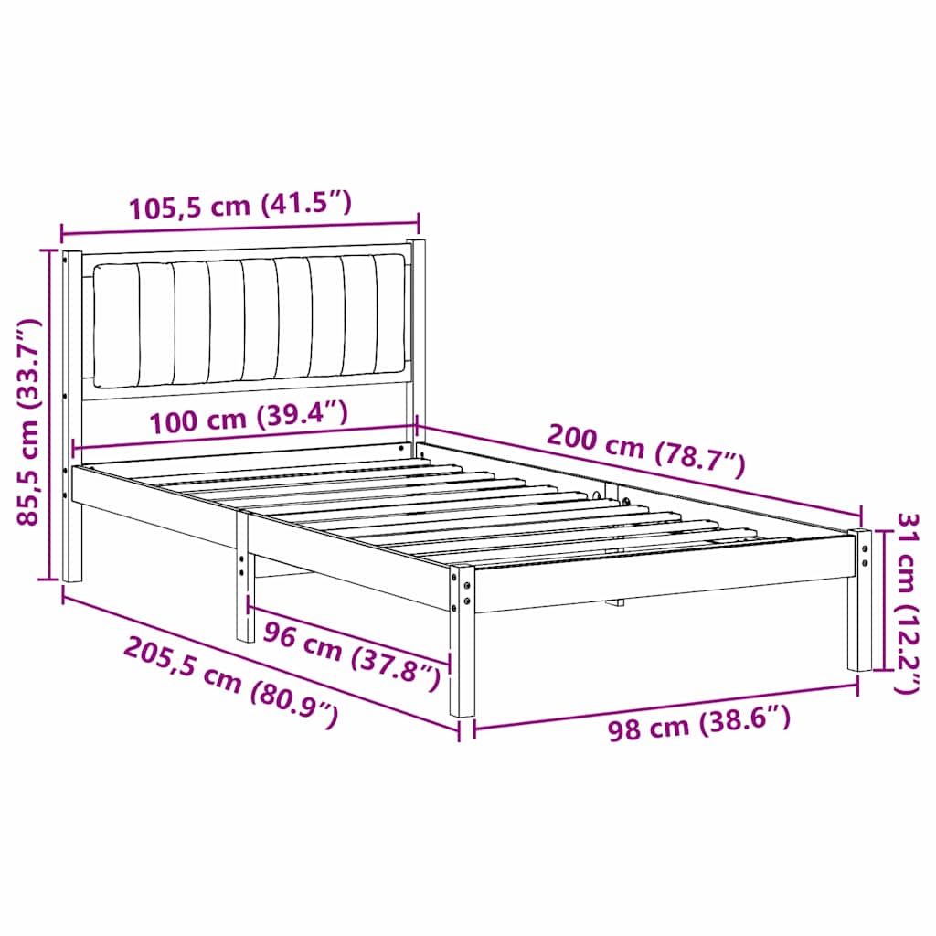Sengestel med Polstret Hovedgavl Gråbrun 100 x 200 cm