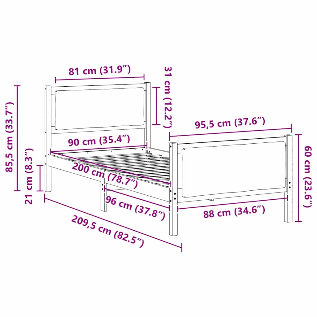Sengestel med hovedgærde Gråbrun 90 x 200 cm Stof