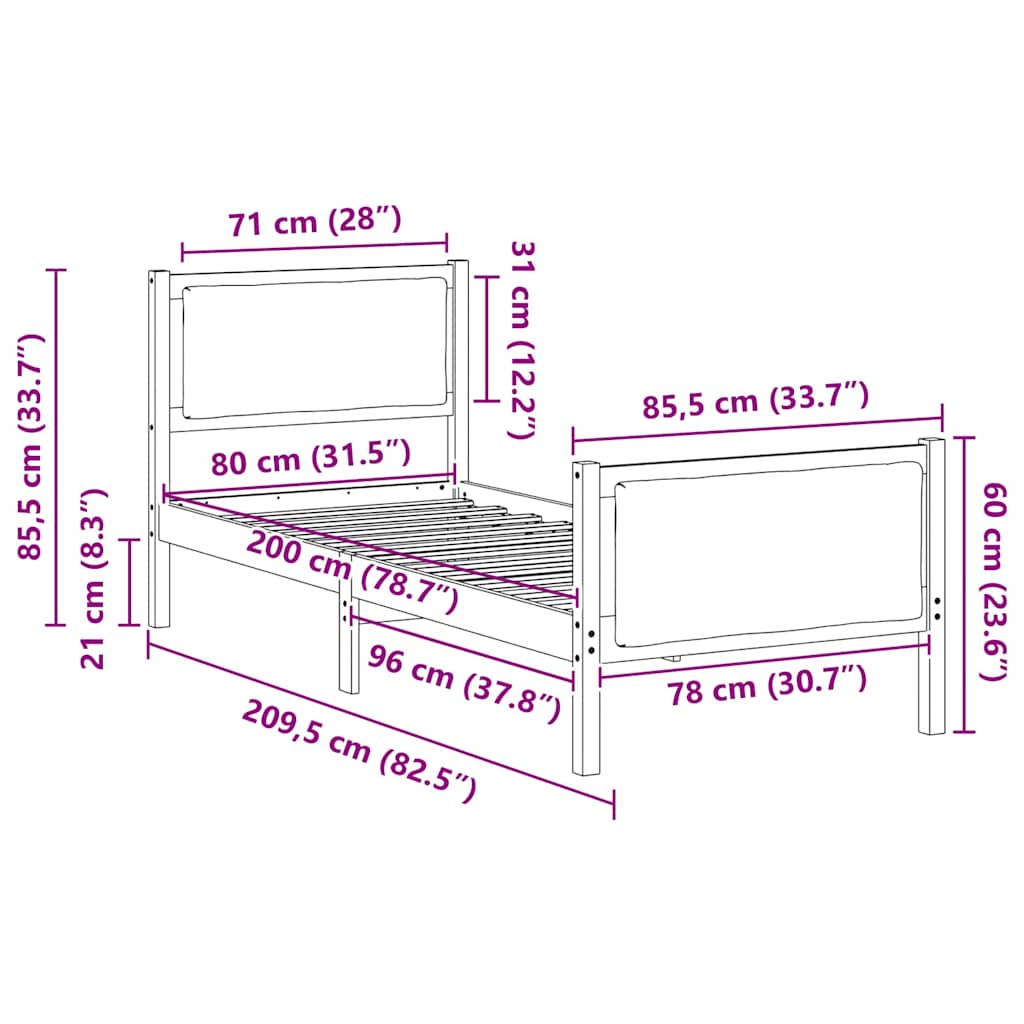 Sengestel med hovedgærde Mørkegrå 80 x 200 cm Stof