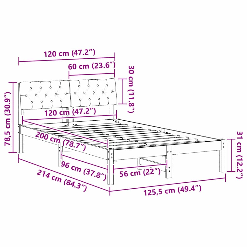 Sengestel brun og mørkegrå 120 x 200 cm Massivt fyrretræ