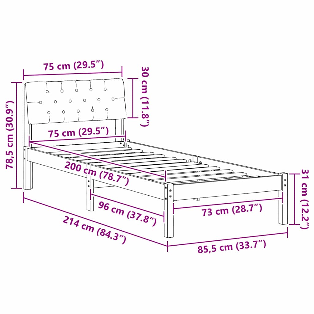 Sengestel brun og mørkegrå 75 x 190 cm Massivt fyrretræ