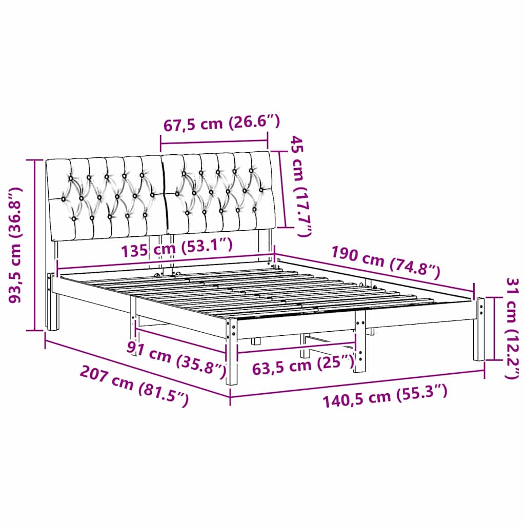 Sengestel med Polstret Hovedgavl Hvid 135 x 190 cm