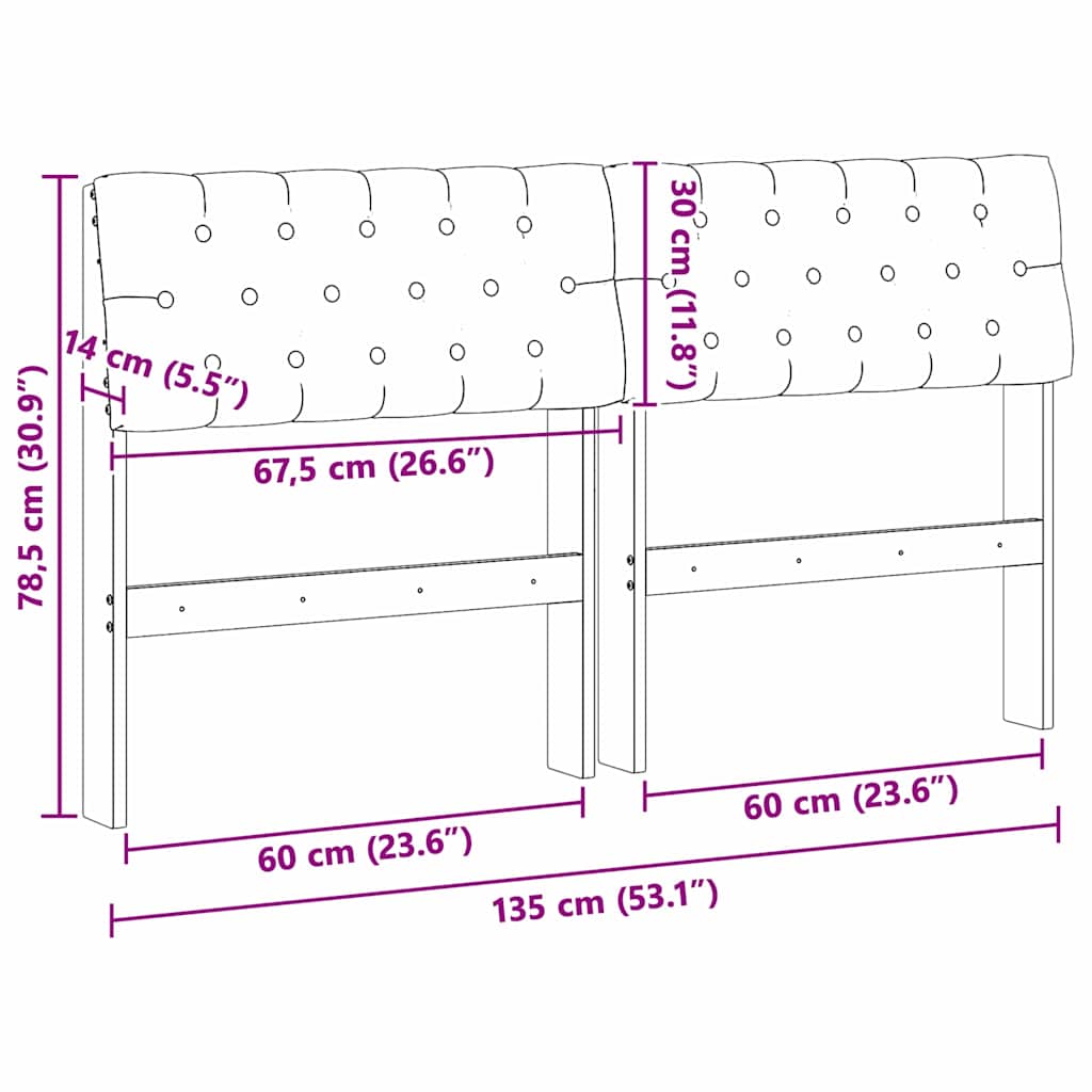 Polstret sengegavl Gråbrun 135 cm Massiv fyrretræ