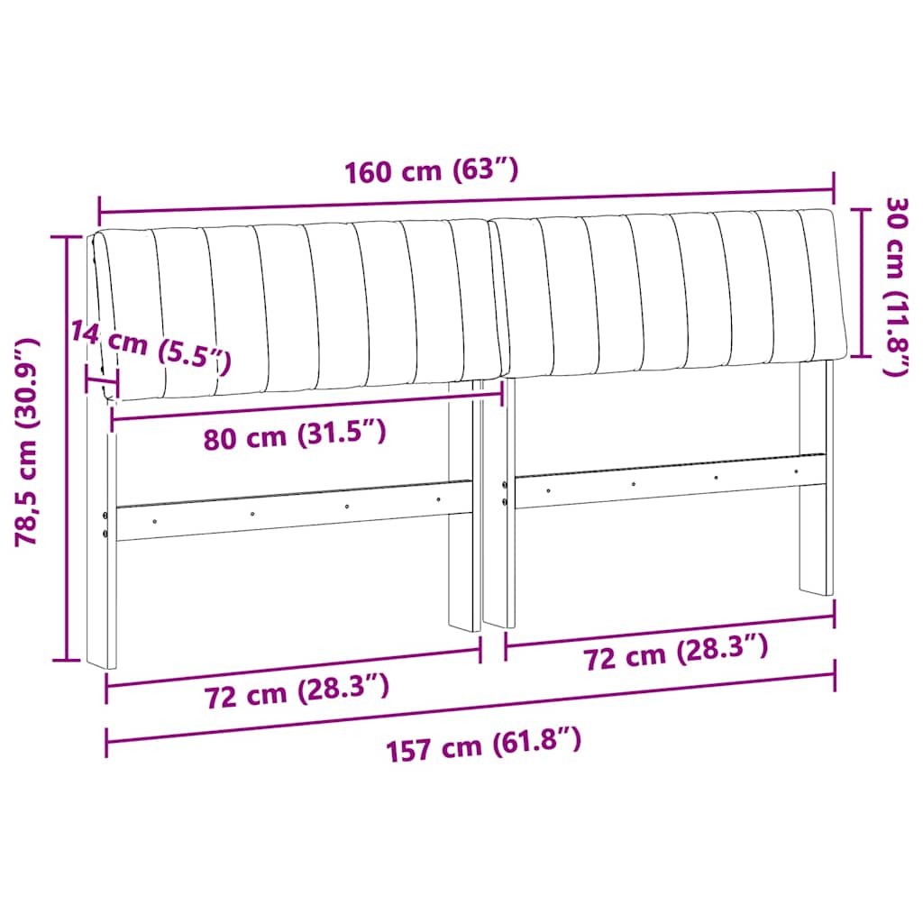 Polstret sengegavl Sort 160 cm Massiv fyrretræ