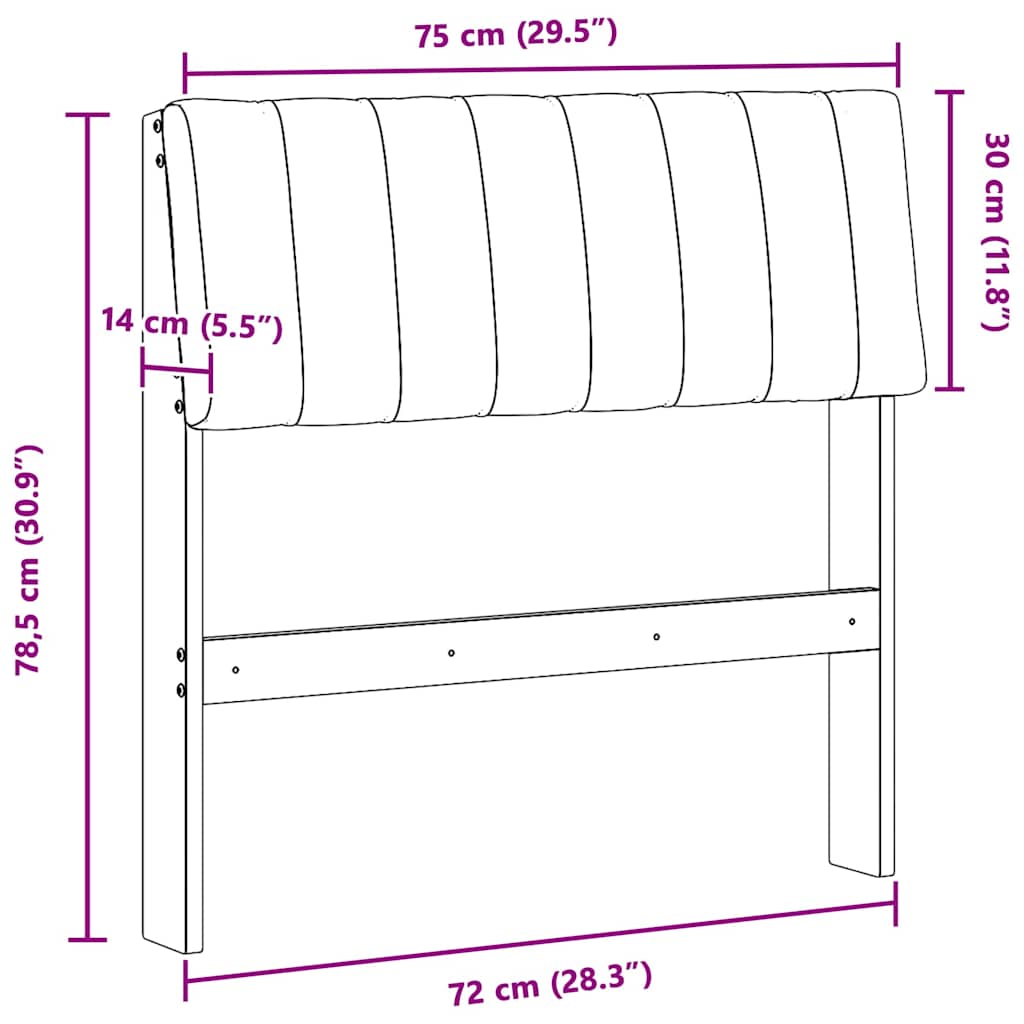 Polstret sengegavl Gråbrun 75 cm Massiv fyrretræ