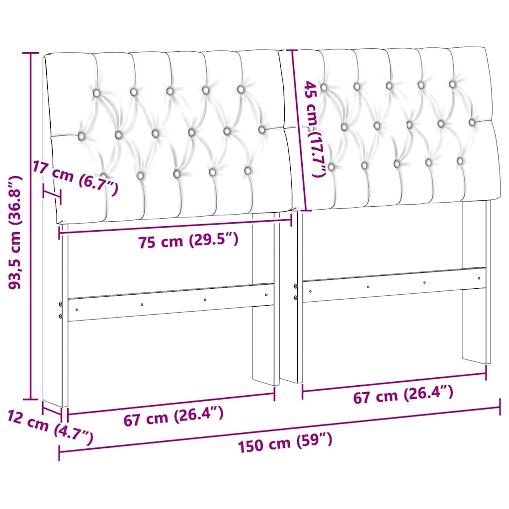 Polstret sengegavl Sort 150 cm Massiv fyrretræ