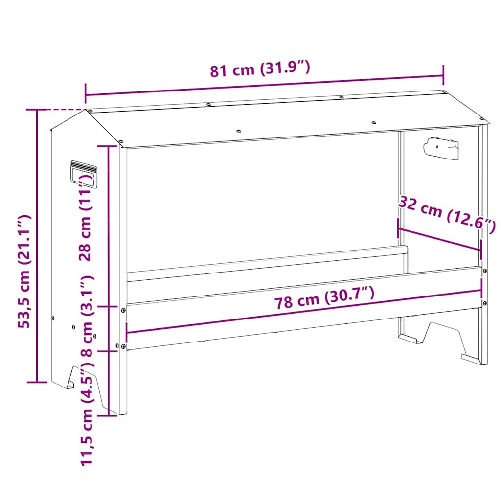 Kyllingefodertrug Sølv 81 x 32 x 53,5 cm Galvaniseret stål