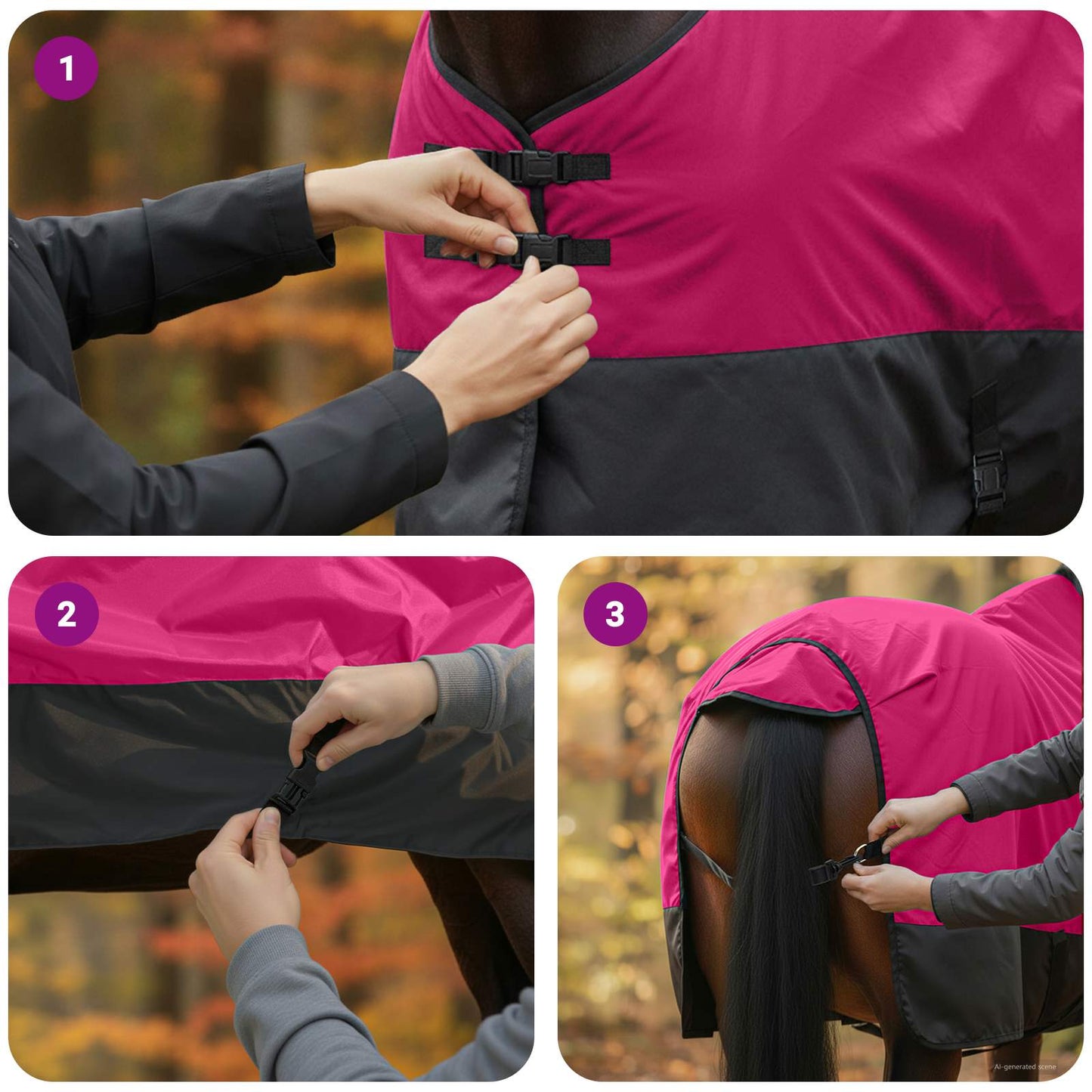 Hestetæppe Pink og Sort 115 cm Polyester