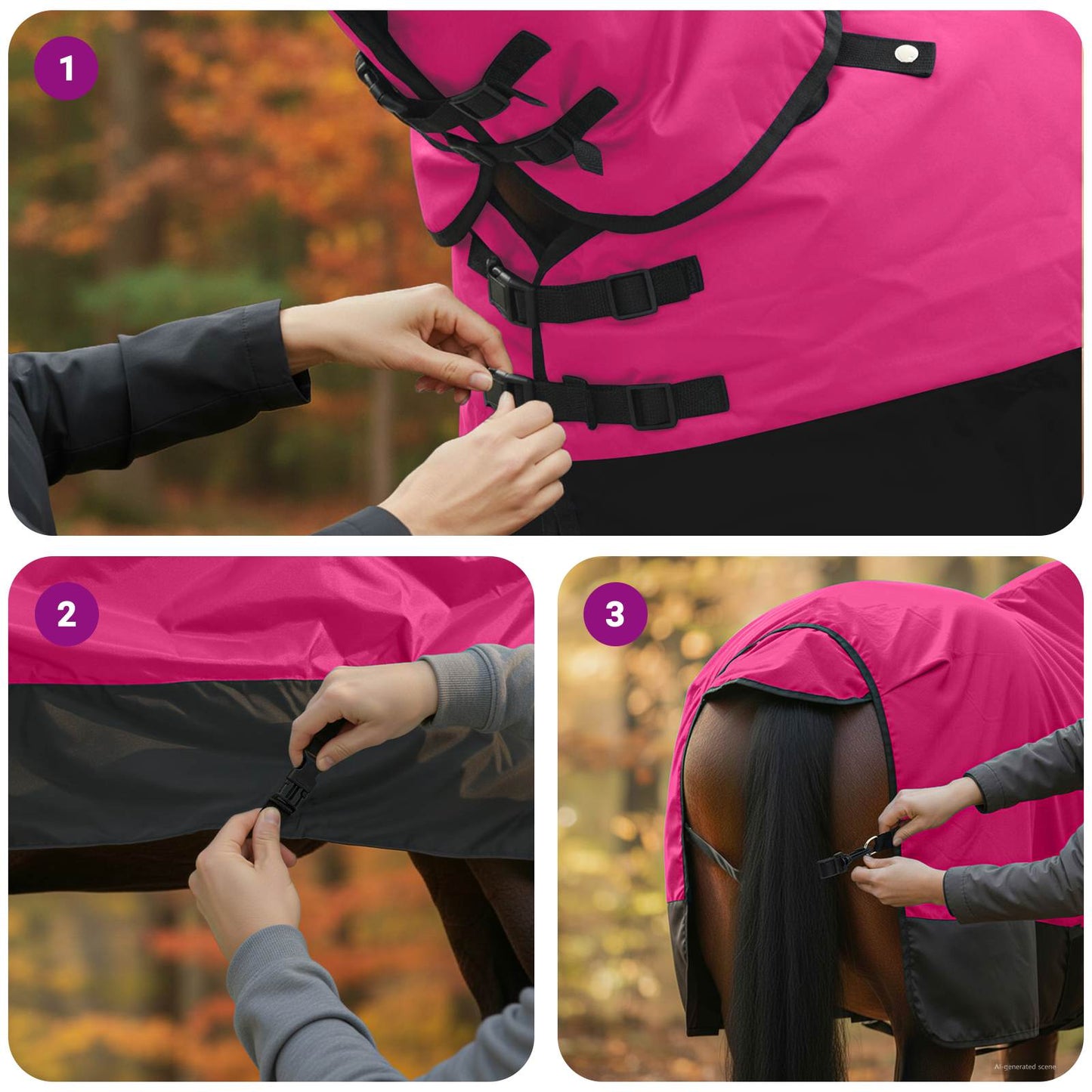 Hestetæppe Pink og Sort 125 cm Polyester