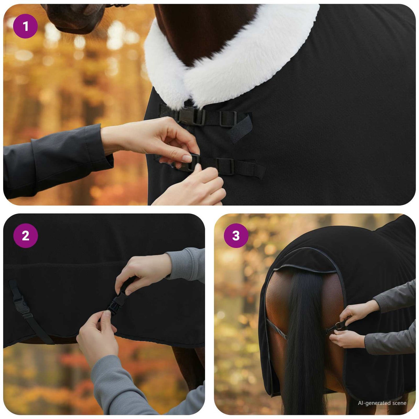 Hestetæppe Sort 125 cm Polar fleece