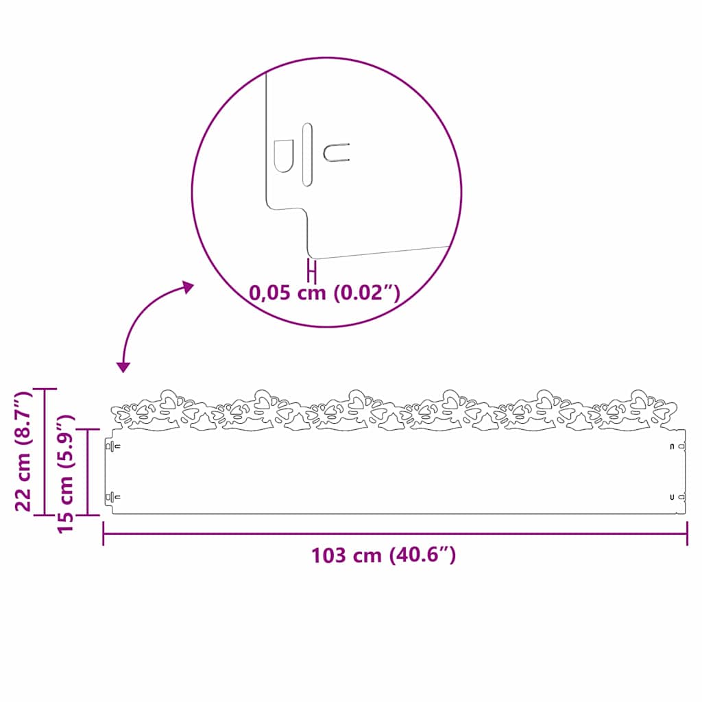 Plænekanter 20 pcs Antracit 103 x 0,05 x 22 cm Stål