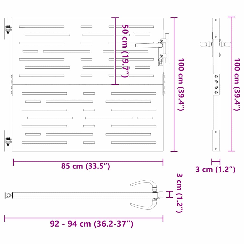 Haveport med lås Sort 85 x 100 cm Pulverlakeret Stål