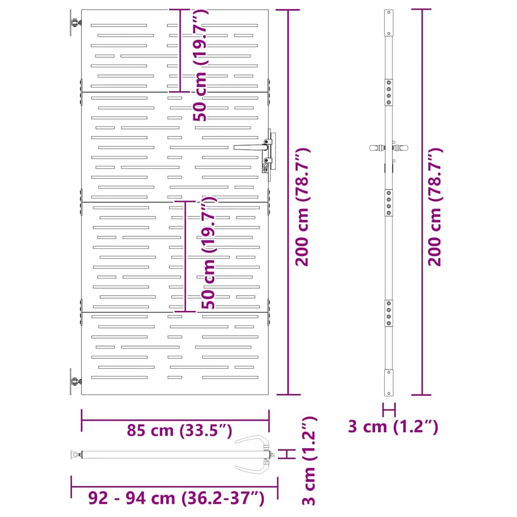 Haveport 85 x 200 cm Pulverlakeret Stål Sort Låses