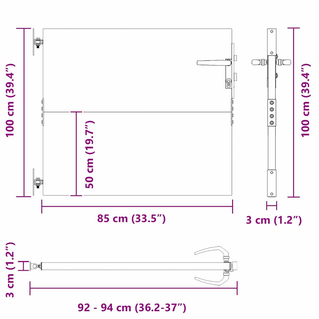 Haveport med lås Sort 85 x 100 cm Pulverlakeret Stål
