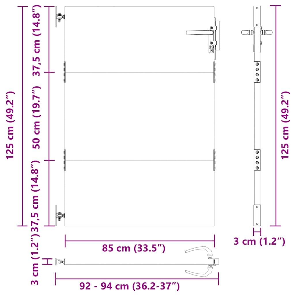 Haveport med lås Sort 85 x 125 cm Pulverlakeret Stål