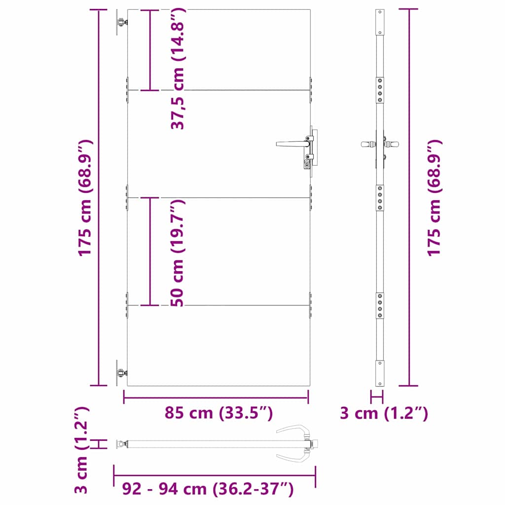 Haveport med lås Sort 85 x 175 cm Pulverlakeret Stål