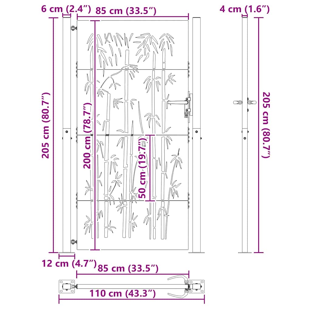 Haveport med lås Sort 110 x 205 cm Pulverlakeret stål